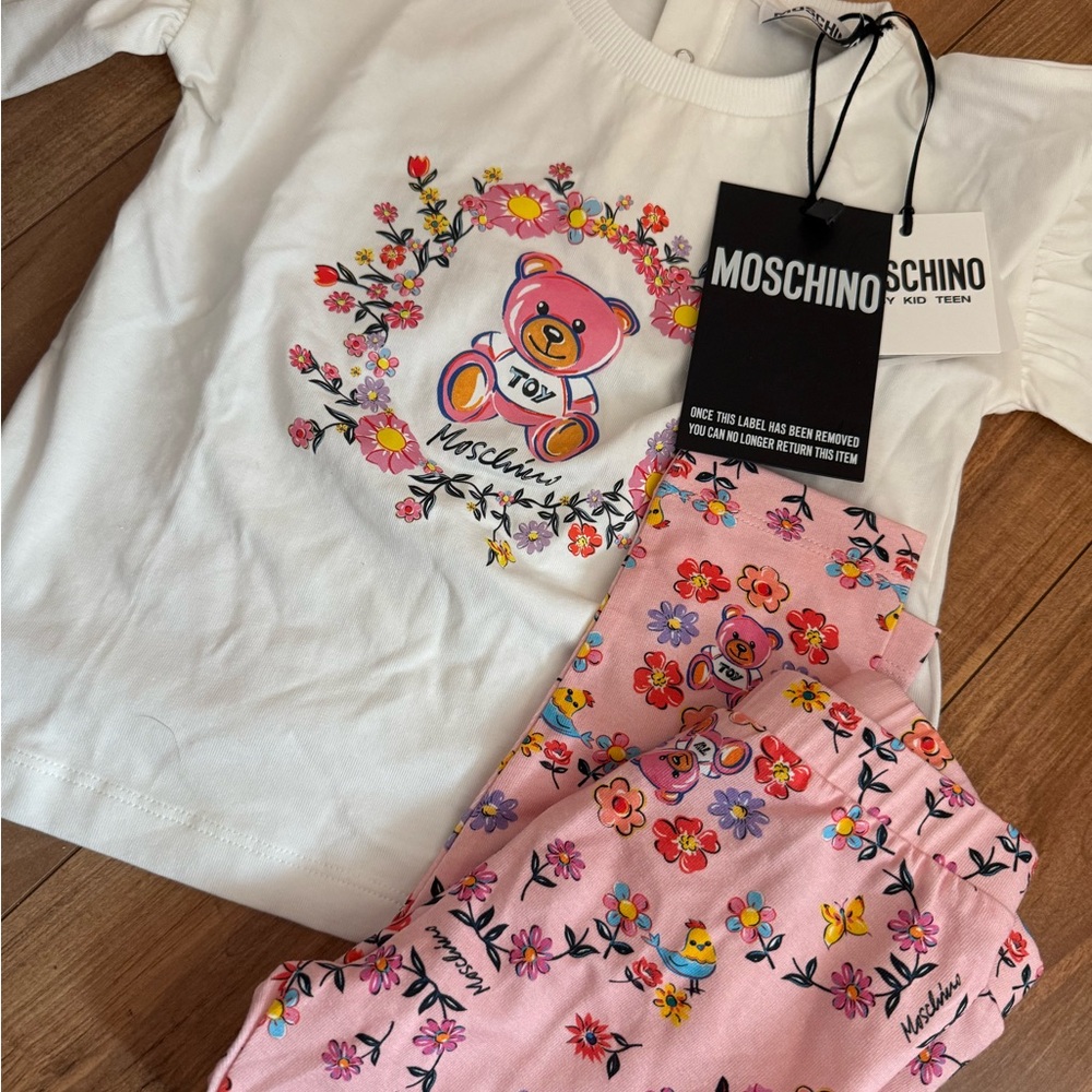 Moschino Baby Pink and White Floral Bear Set